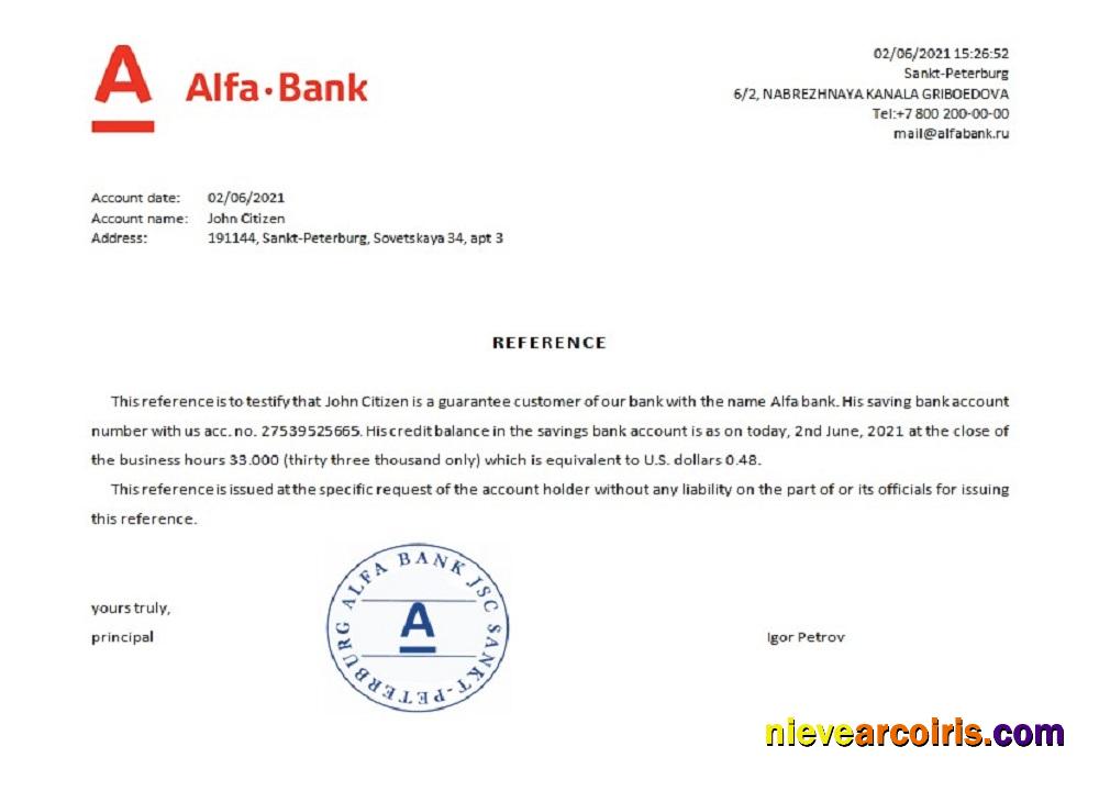 Russia Alfa bank reference